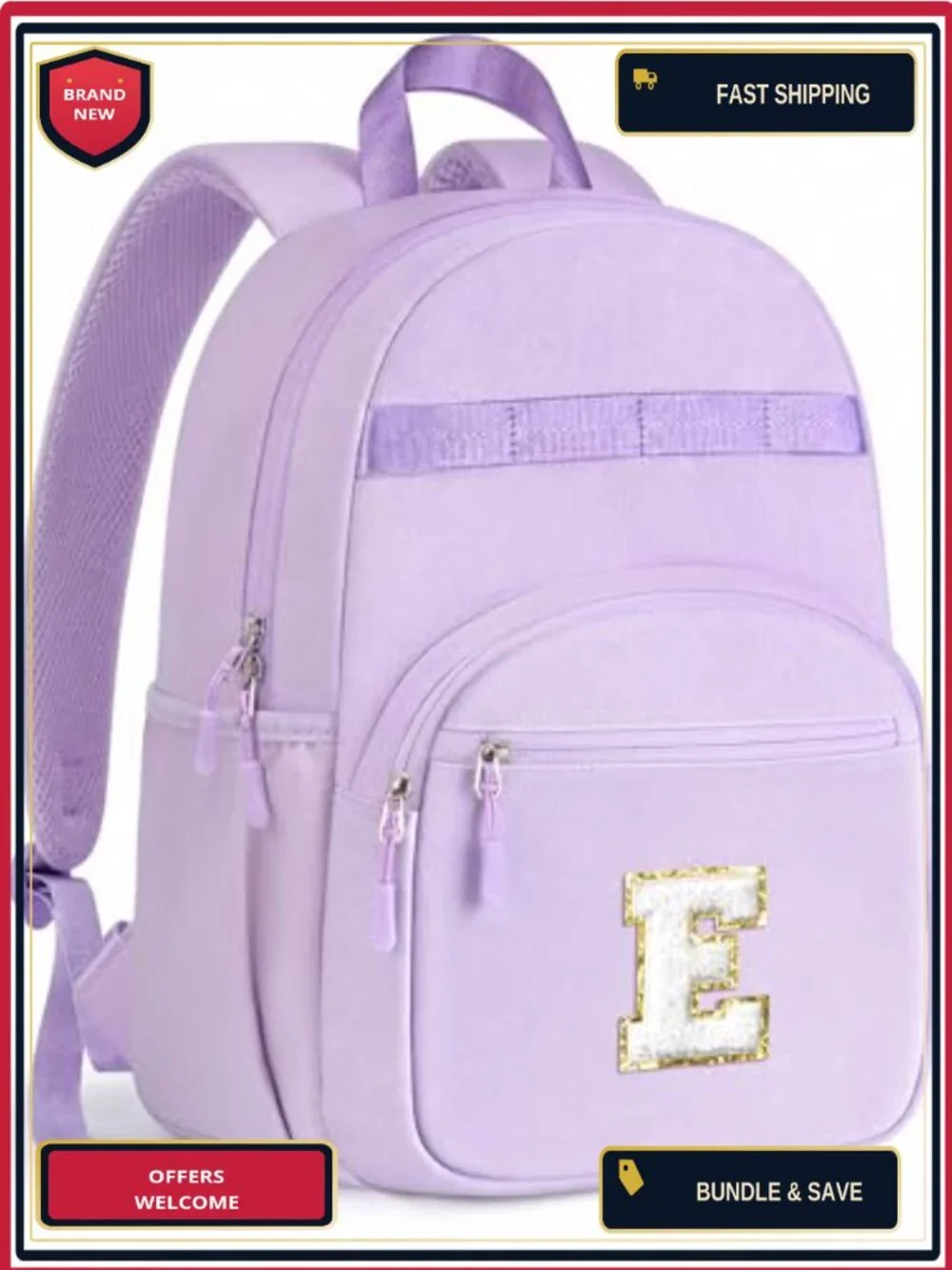 Kids Initial Backpack for Girls Elementary School, Lightweight with Multiple
